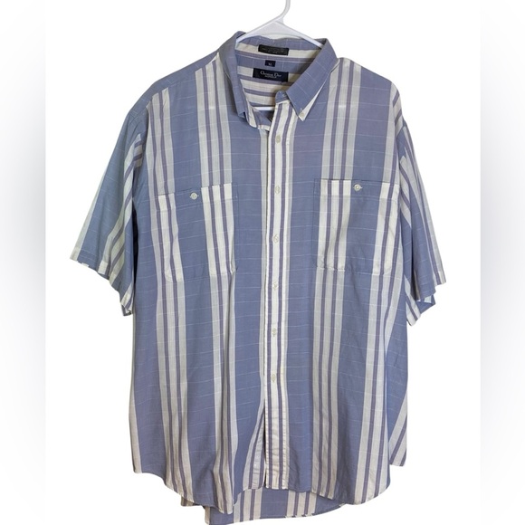 Christen Dior Monsieur Blue & White Striped Button Down Shirt Men’s Size XXL - Picture 2 of 8